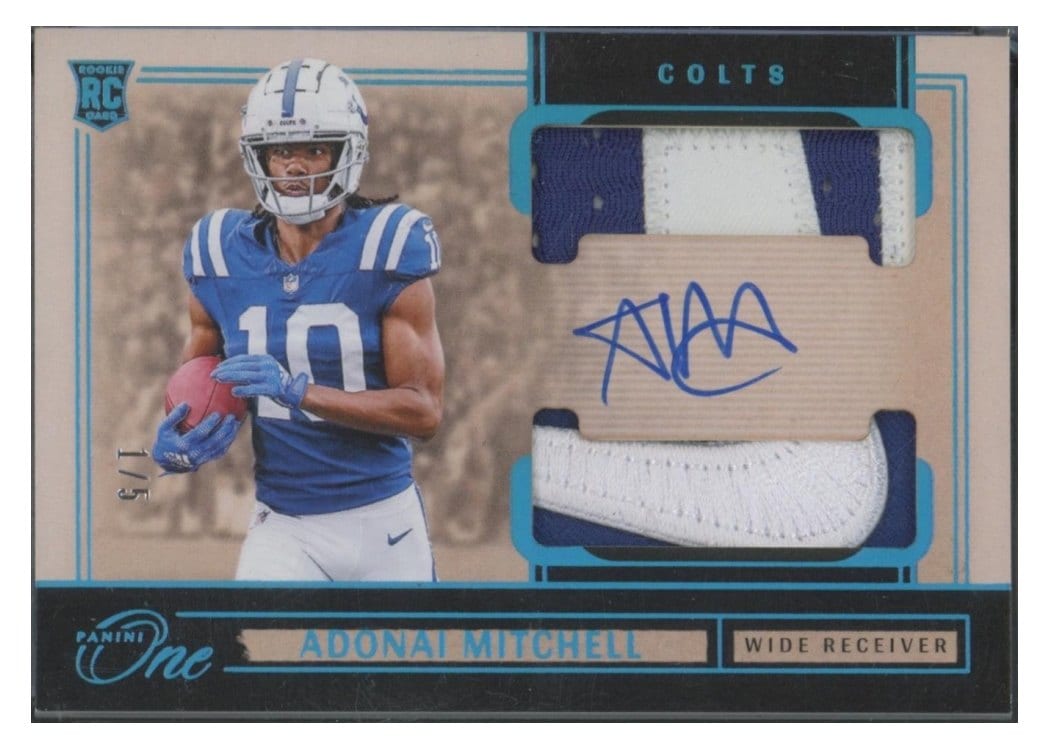 2024 Panini One Rookie Dual Patch Autographs Adonai Mitchell #37 card