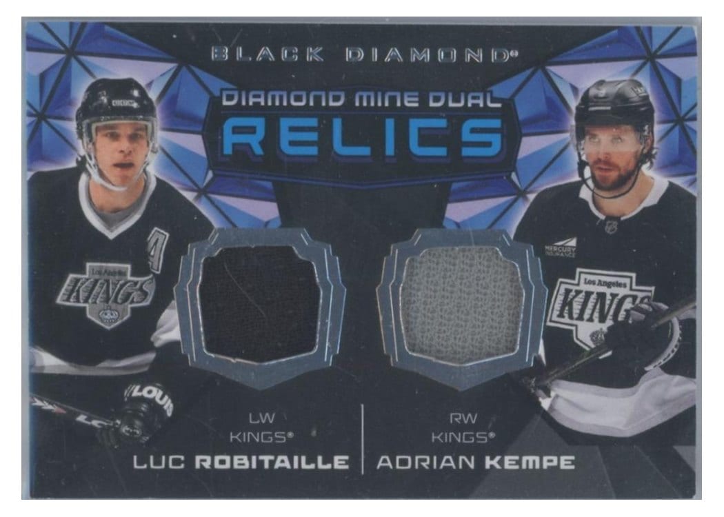 2025-26 Upper Deck Black Diamond Diamond Mine Dual Relics Adrian Kempe/Luc Robitaille #DMDR-RK card