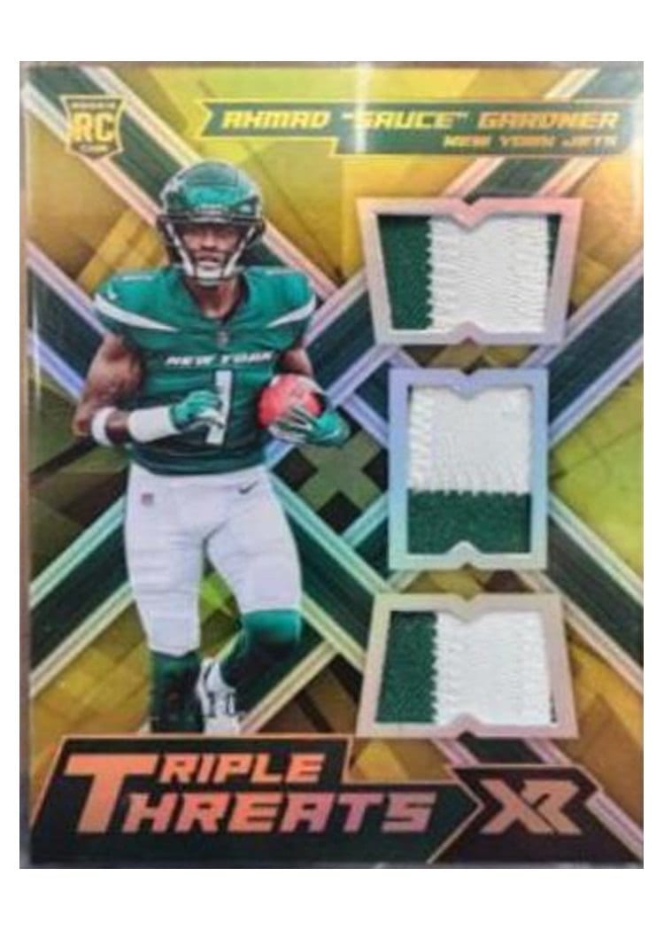 2022 Panini XR Rookie Triple Threats Materials Ahmad "Sauce" Gardner #RTT-AG card
