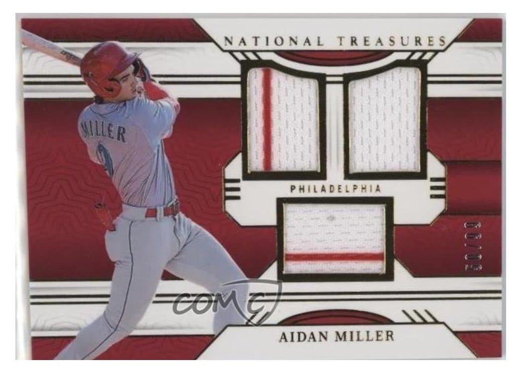 2024 Panini National Treasures Game Gear Swatches Trio Aidan Miller #17 card