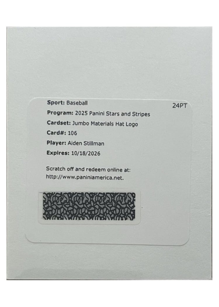 2025 Panini Stars & Stripes Jumbo Material Hat USA Flag Aiden Stillman #JMJ-HH card