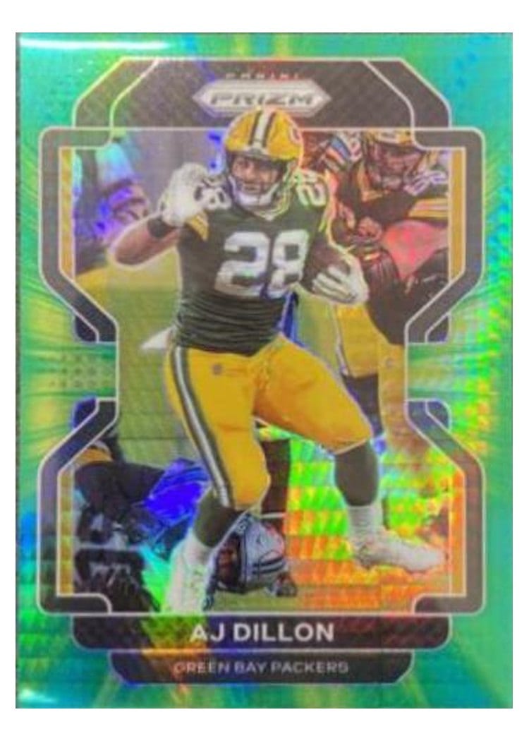 2021 Panini Prizm Base Set AJ Dillon Hyper Prizm #140 card