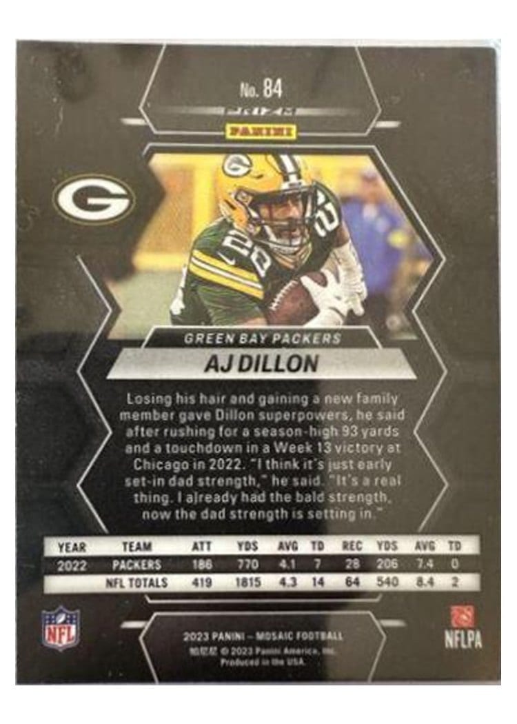 2023 Panini Mosaic Base Set AJ Dillon Genesis #84 card