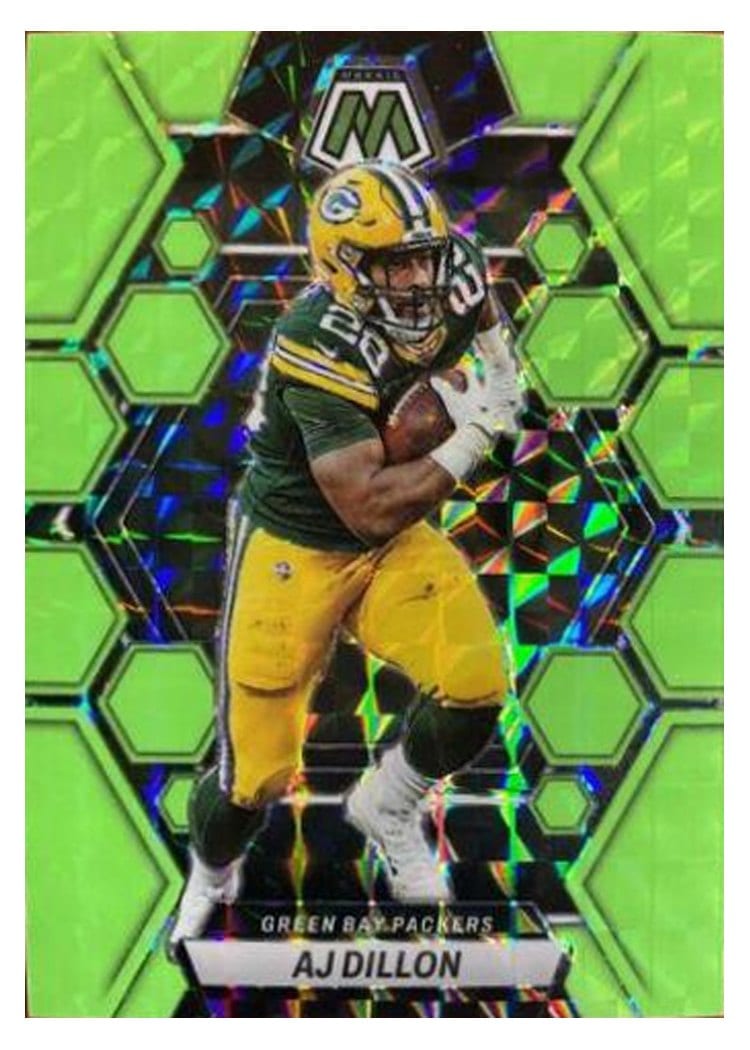2023 Panini Mosaic Base Set AJ Dillon Green Fluorescent #84 card