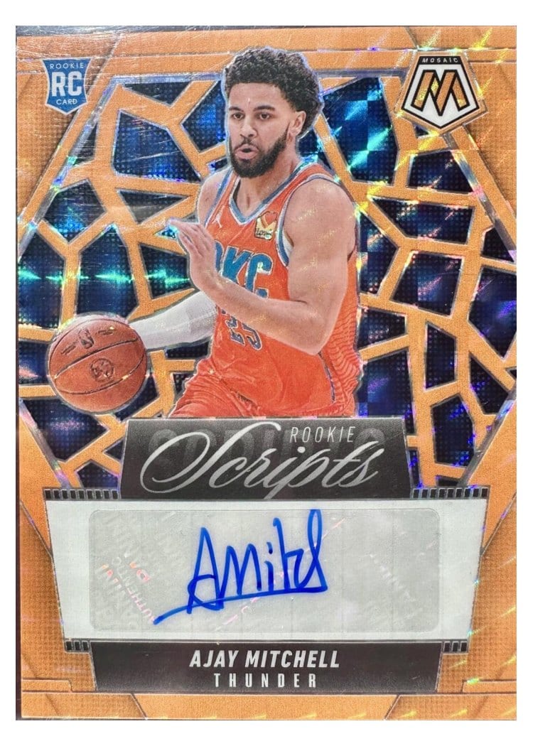 2024-25 Panini Mosaic Rookie Scripts Ajay Mitchell #10 card