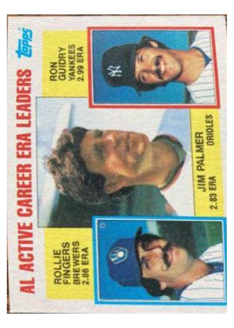 1984 Topps AL Active Career ERA Leaders (Jim Palmer / Rollie Fingers / Ron Guidry #717 card