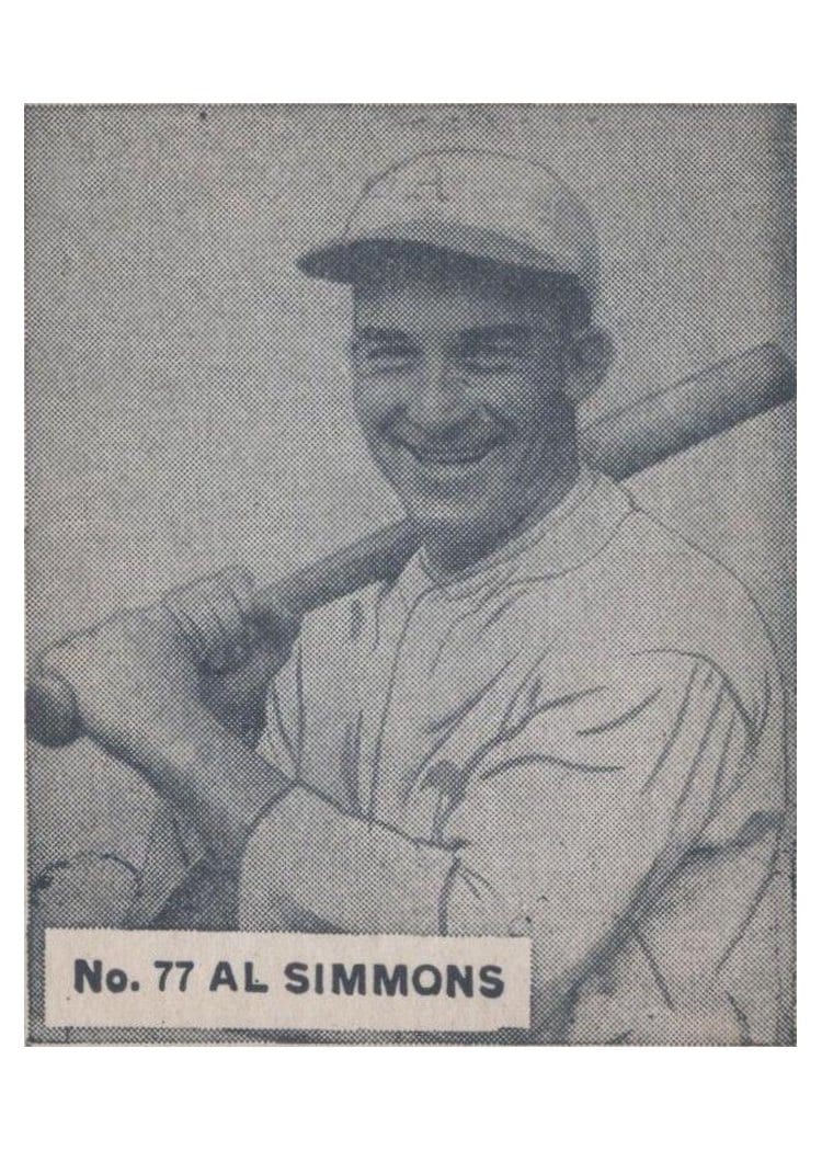 1936 World Wide Gum Al Simmons #77 card