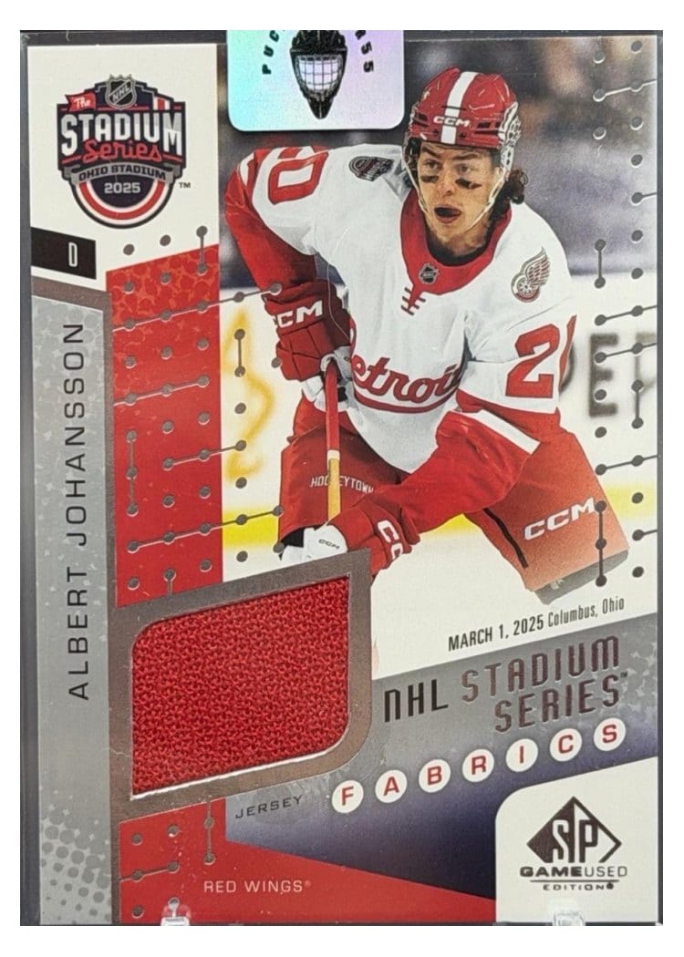 2025-26 SP Game Used 2025 Stadium Series Blue Jackets vs. Red Wings Fabrics Albert Johansson #SSF-14 card