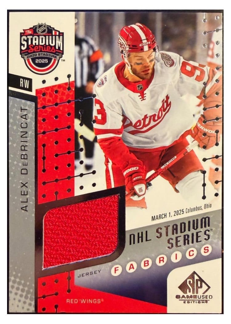 2025-26 SP Game Used 2025 Stadium Series Blue Jackets vs. Red Wings Fabrics Alex DeBrincat #SSF-2 card