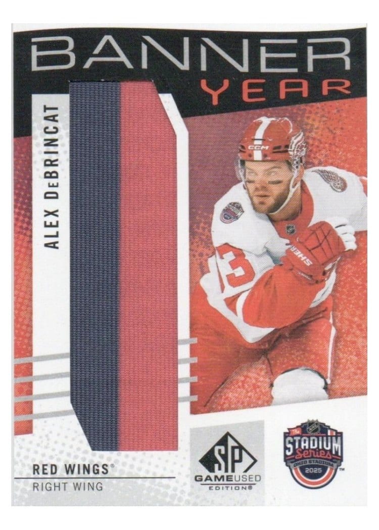 2025-26 SP Game Used 2025 Stadium Series Blue Jackets vs. Red Wings Banner Year Relics Alex DeBrincat #BYSS-AD card