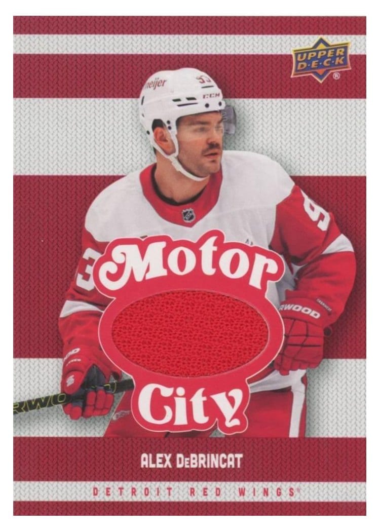 2025-26 Upper Deck Detroit Red Wings Centennial Motor City Premium Materials Alex DeBrincat #MCM-AD card