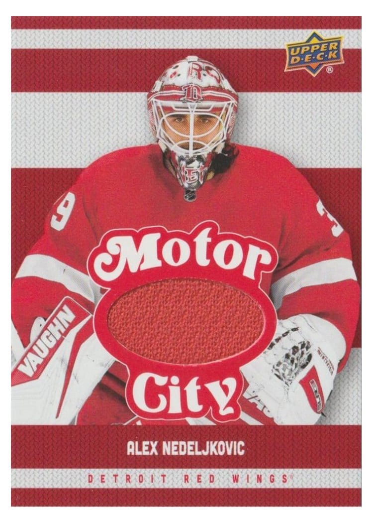 2025-26 Upper Deck Detroit Red Wings Centennial Motor City Materials Alex Nedeljkovic #MCM-AN card