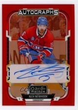 Alex Newhook 2025-26 O-Pee-Chee Platinum Red Rainbow Autos card