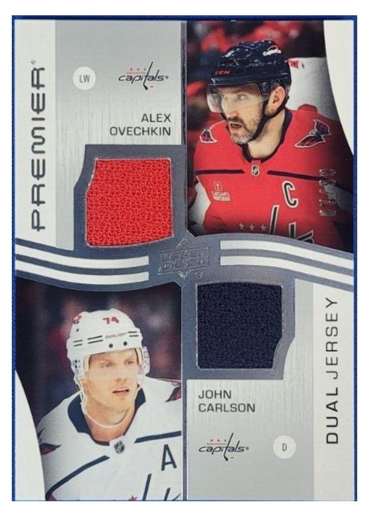 2023-24 Upper Deck Premier Premier Dual Jerseys Alex Ovechkin/John Carlson #PD-AOJC card