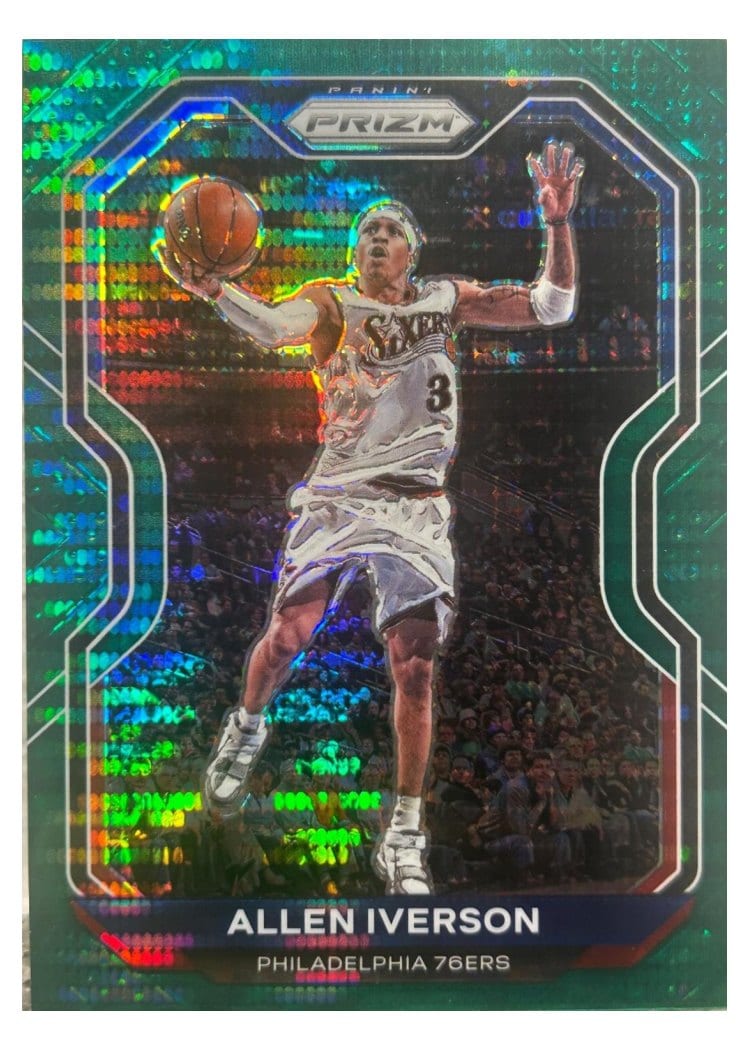 2020-21 Panini Prizm Base Set Allen Iverson Green Pulsar Prizm #19 card