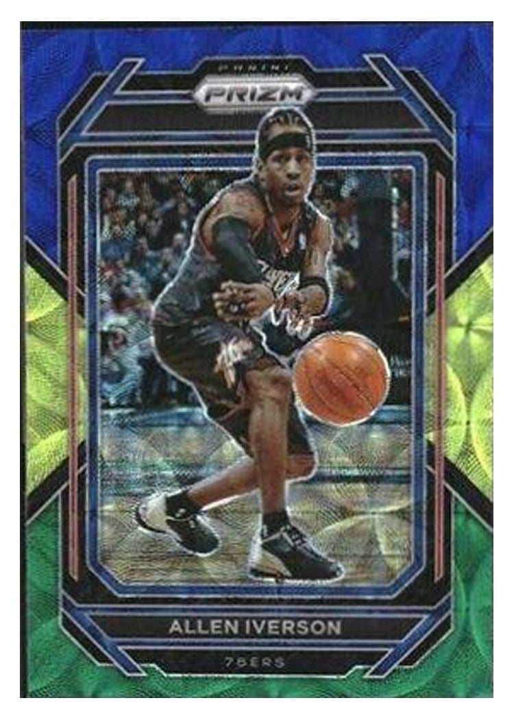2022-23 Panini Prizm Base Set Allen Iverson Choice Blue Yellow Green Prizm #281 card
