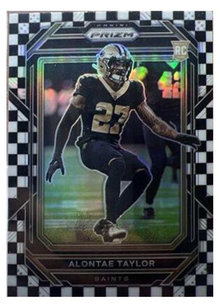 2022 Panini Prizm Base Set Alontae Taylor Black White Checker #392 card