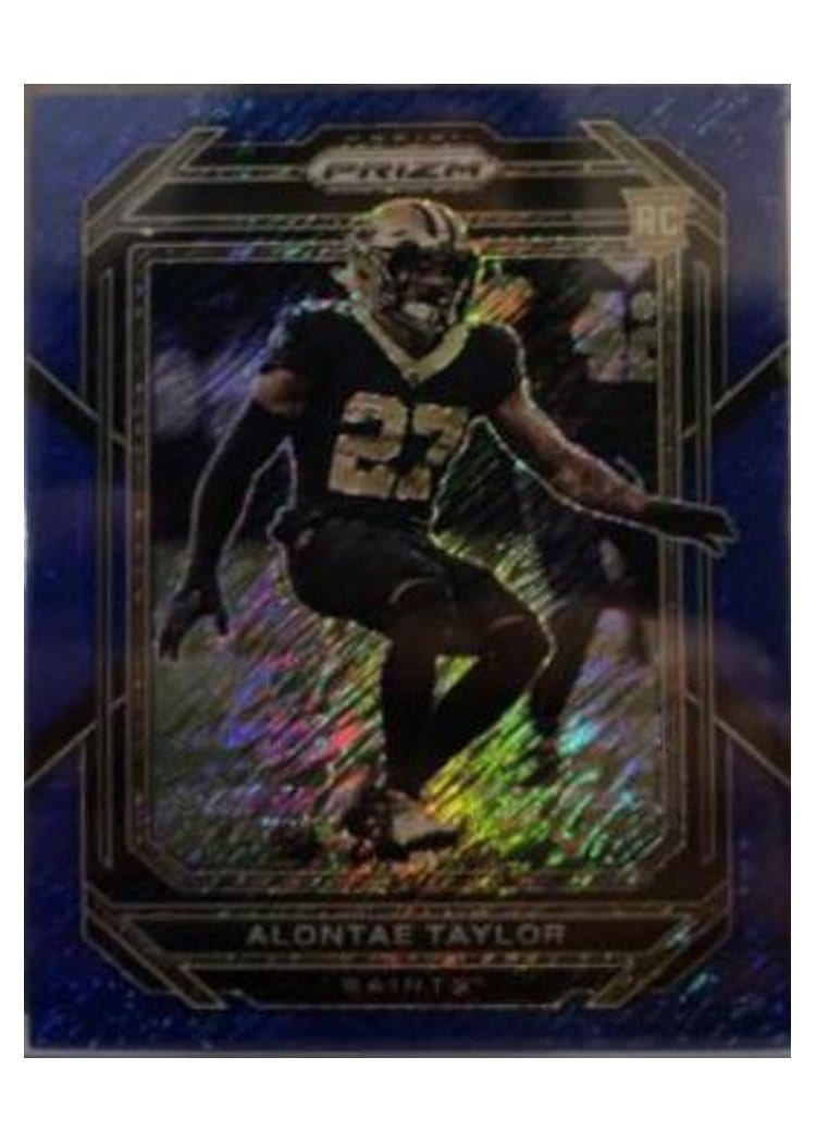 2022 Panini Prizm Base Set Alontae Taylor Blue Shimmer #392 card