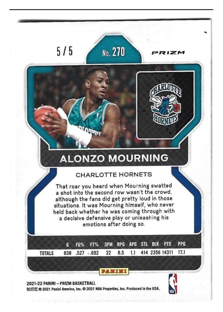 2021-22 Panini Prizm Base Set Alonzo Mourning #270 card