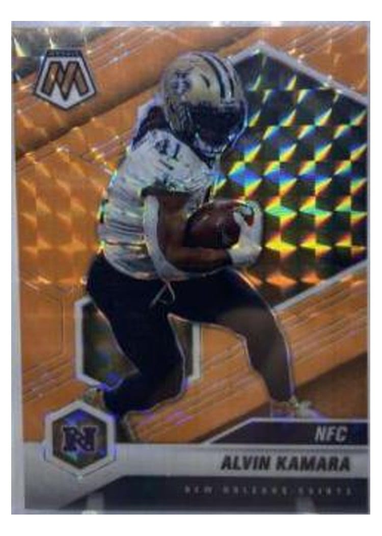 2021 Panini Mosaic Base Set Alvin Kamara Orange Fluorescent #213 card