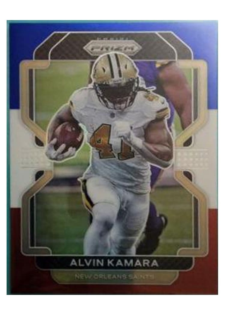2021 Panini Prizm Base Set Alvin Kamara Red White and Blue Prizm #304 card