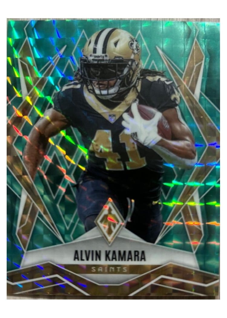 2025 Panini Phoenix Base Set Alvin Kamara Teal Pyramids #22 card