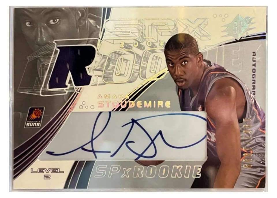 2002 Spx Amare Stoudemire Signed Jersey #125 card
