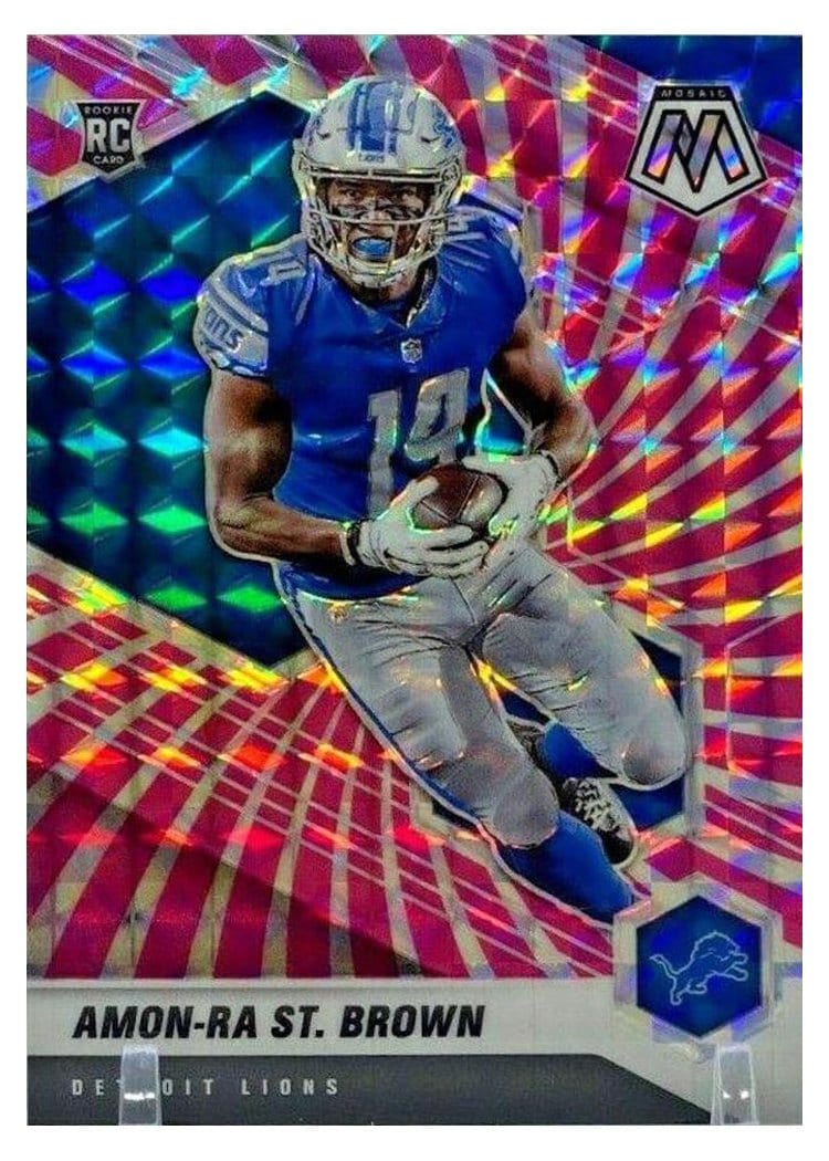 2021 Panini Mosaic Amon Ra St. Brown Pink Swirl Mosaic #328 card