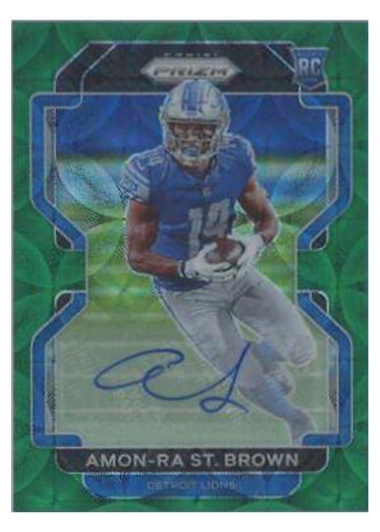 2021 Panini Prizm Amon Ra St. Brown Autograph Green Scope Prizm #358 card