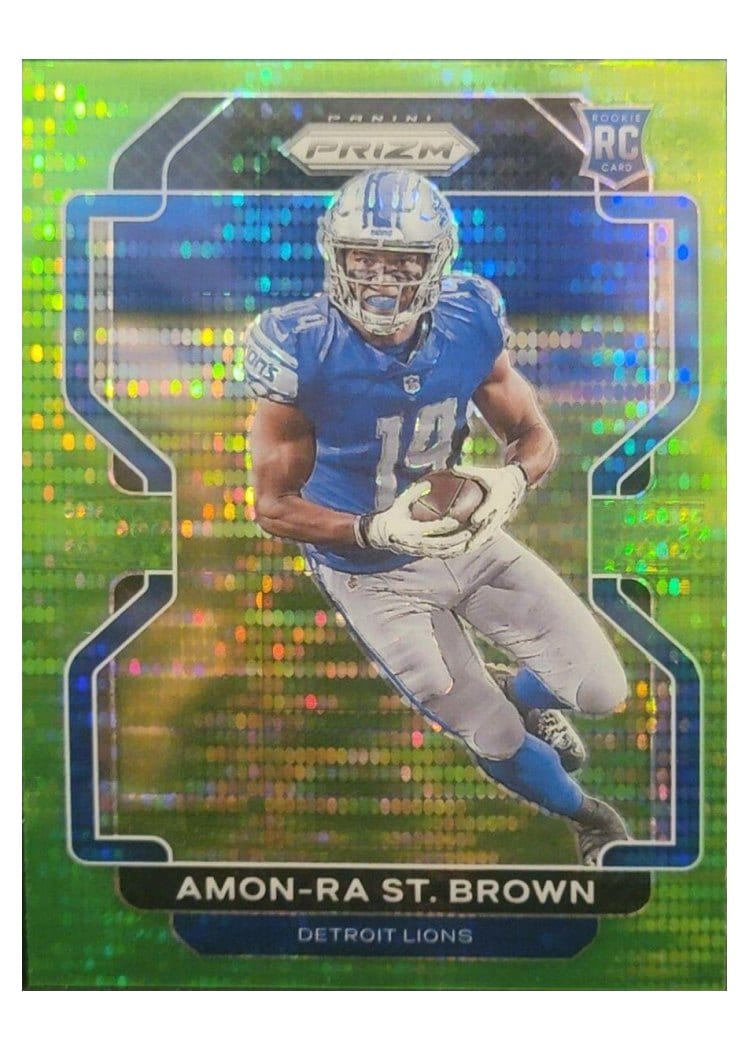 2021 Panini Prizm Amon Ra St. Brown Neon Green Pulsar Prizm #358 card
