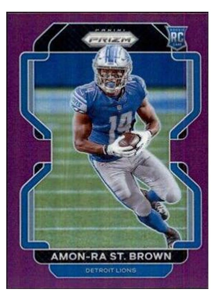 2021 Panini Prizm Amon Ra St. Brown Purple Prizm #358 card