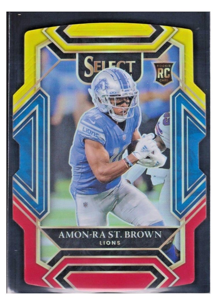 2021 Panini Select Base Set Amon-Ra St. Brown Red and Yellow Die Cut #273 card