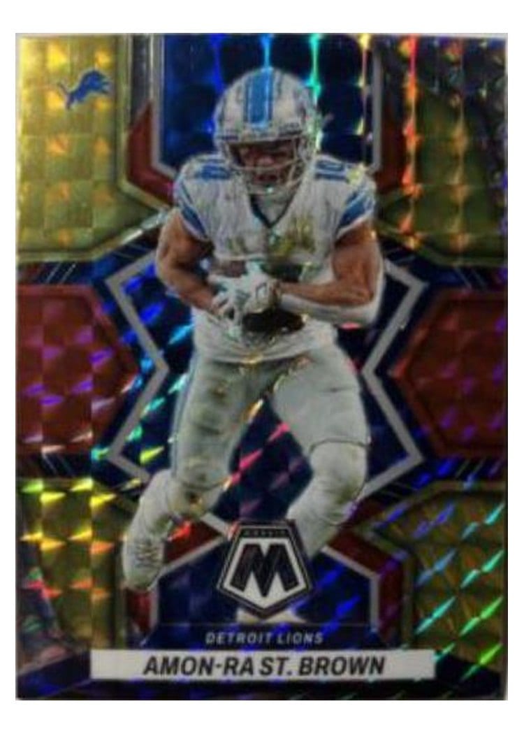 2022 Panini Mosaic Base Set Amon-Ra St. Brown Choice Fusion Red Yellow #67 card