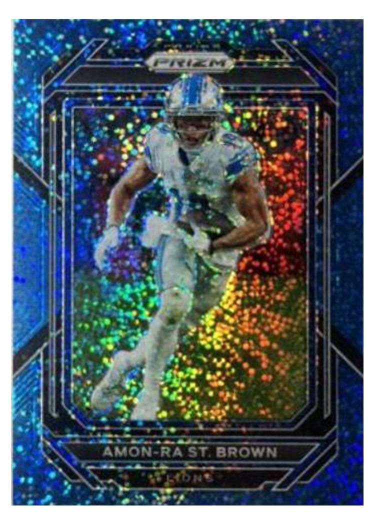 2022 Panini Prizm Base Set Amon-Ra St. Brown Blue Sparkle #98 card