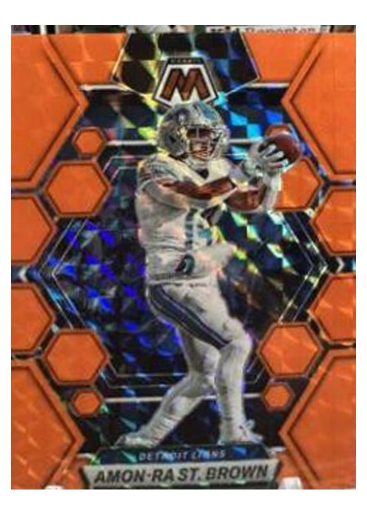 2023 Panini Mosaic Base Set Amon-Ra St. Brown Orange Fluorescent #186 card