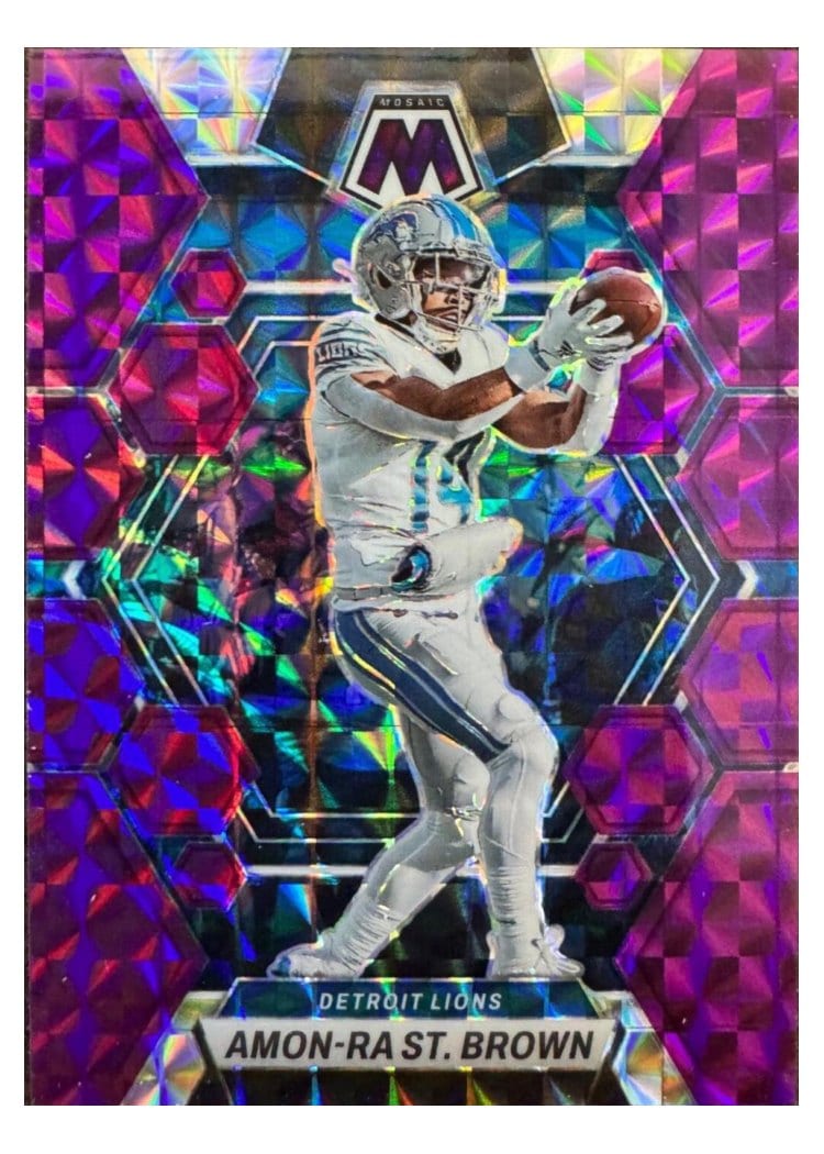 2023 Panini Mosaic Base Set Amon-Ra St. Brown Purple #186 card