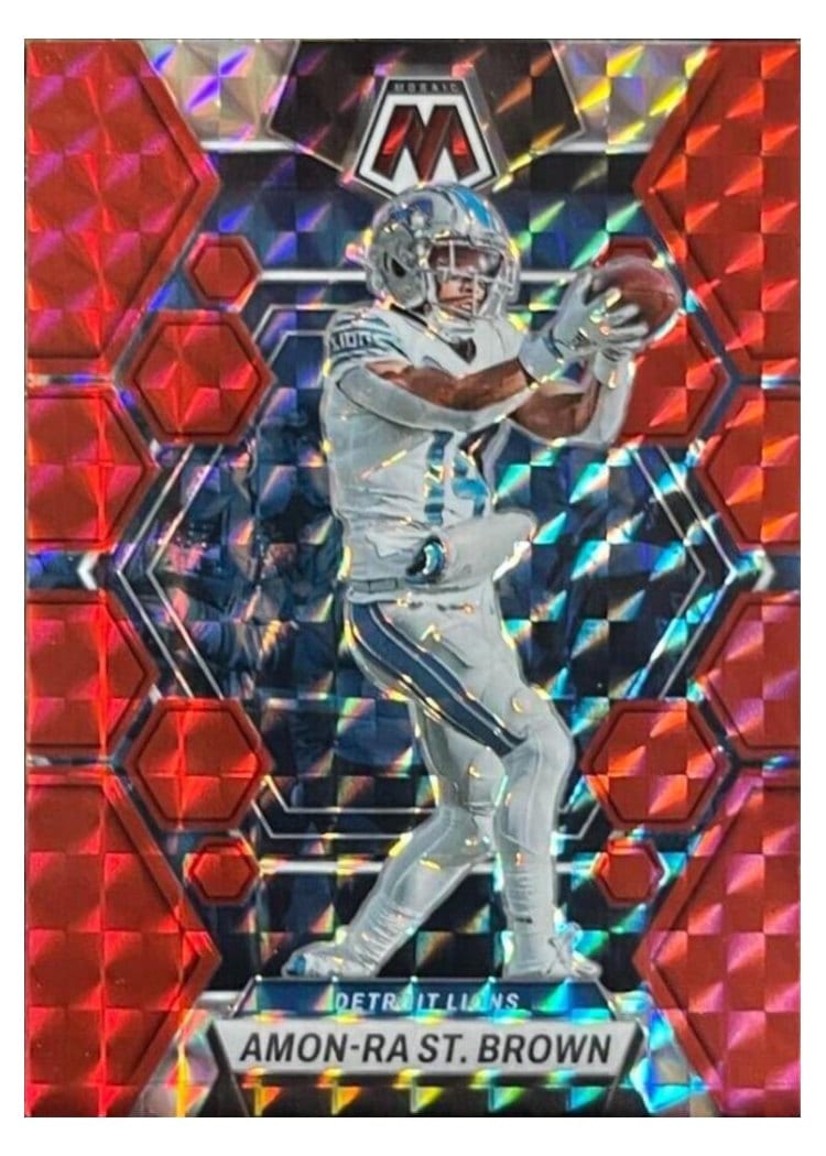 2023 Panini Mosaic Base Set Amon-Ra St. Brown Red #186 card