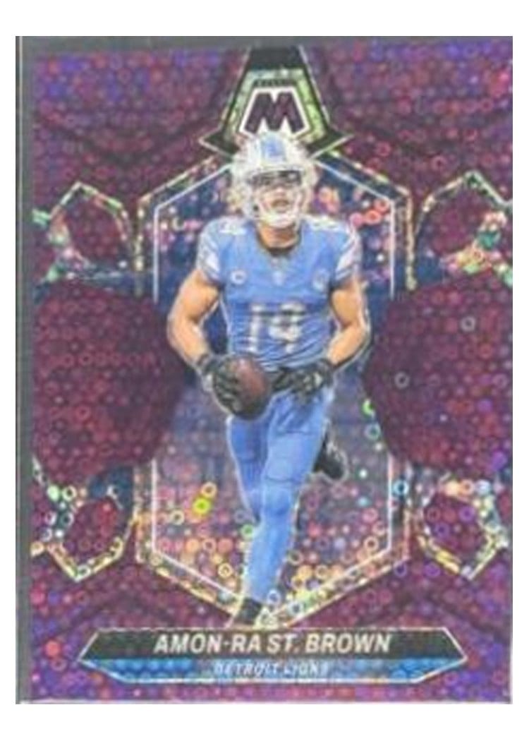 2024 Panini Mosaic Base Set Amon-Ra St. Brown No Huddle Blue #74 card