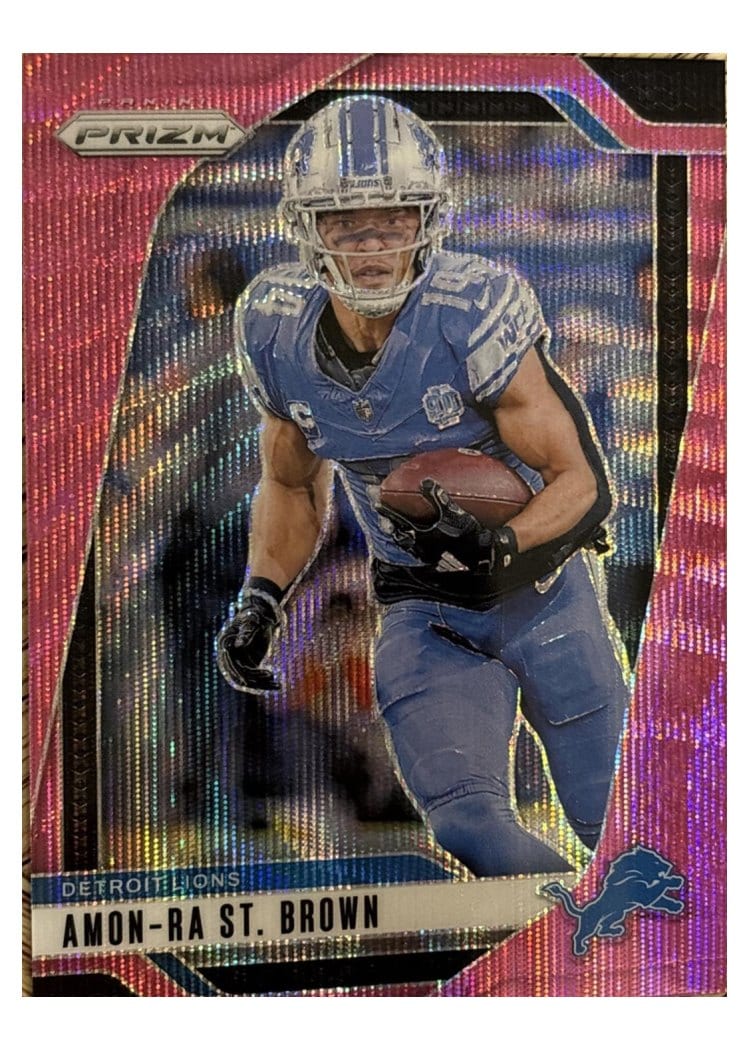 2024 Panini Prizm Base Set Amon-Ra St. Brown Pink Wave #95 card