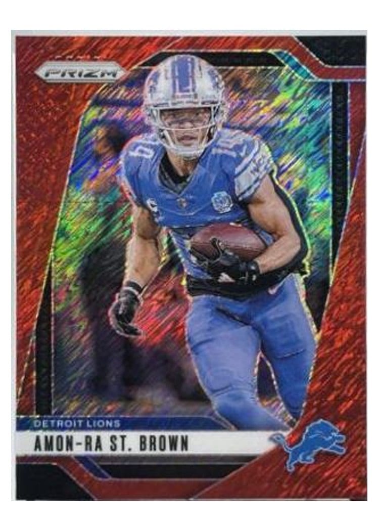 2024 Panini Prizm Base Set Amon-Ra St. Brown Red Shimmer #95 card