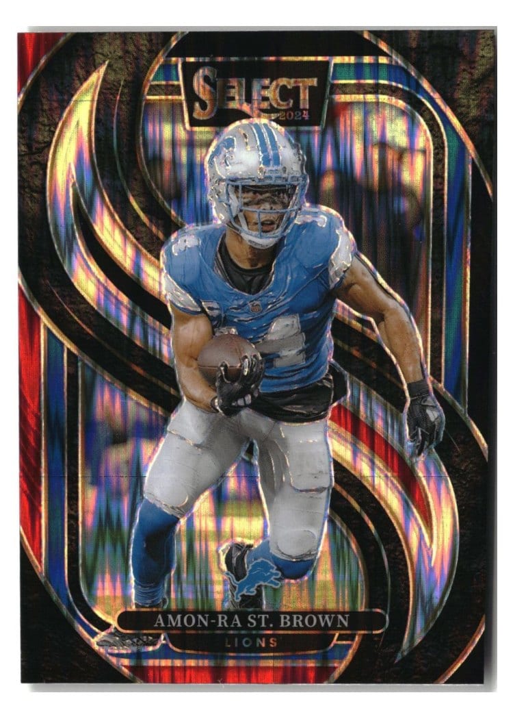 2024 Panini Select Base Set Amon-Ra St. Brown Black Red Prizm Shock #105 card