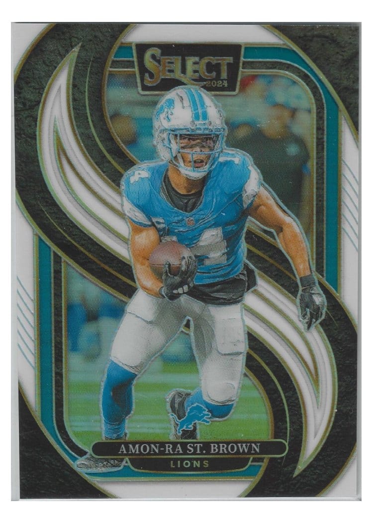 2024 Panini Select Base Set Amon-Ra St. Brown White Prizm #105 card