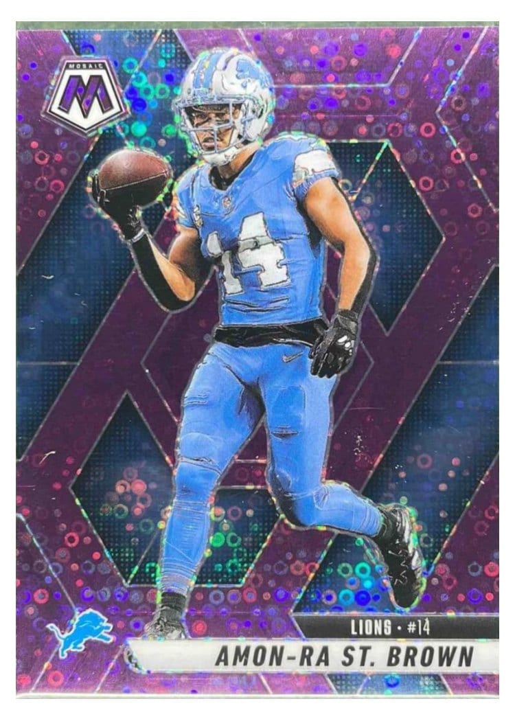 2025 Panini Mosaic Base Set Amon-Ra St. Brown No Huddle Purple #2 card