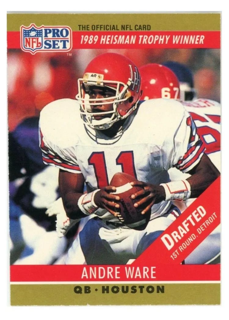 1990 Pro Set Base Set Andre Ware With Drafted Stripe #19 card