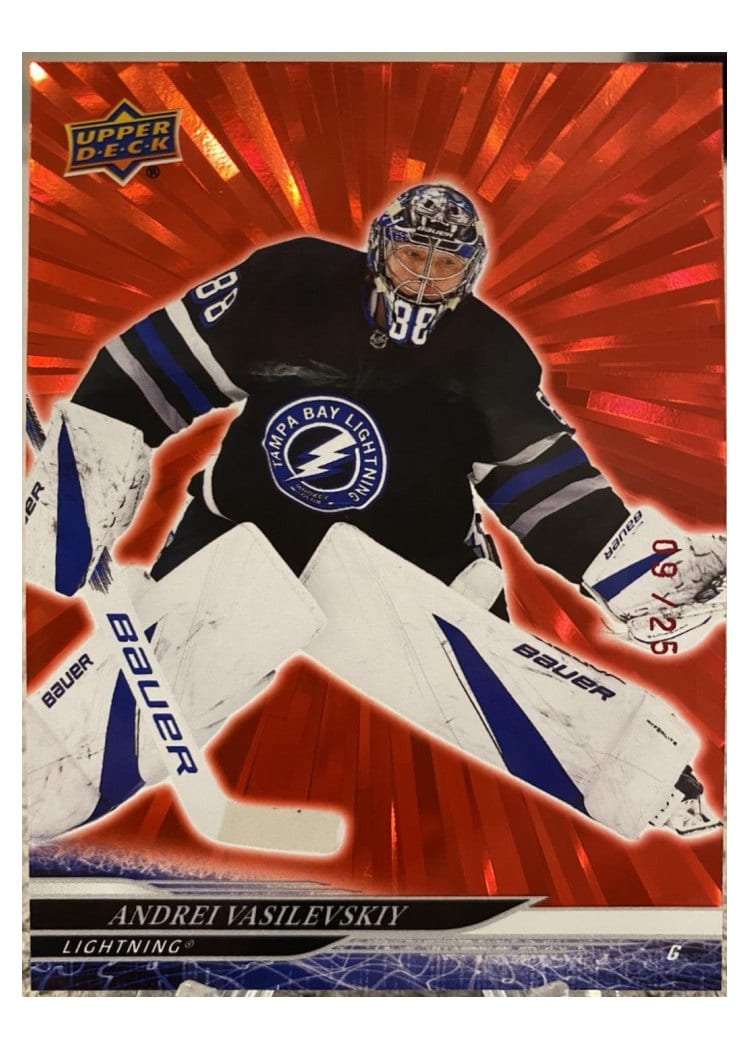 2024-25 Upper Deck Base Set Andrei Vasilevskiy Outburst Red #405 card