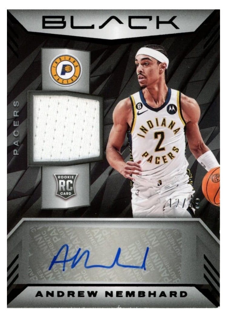 2022-23 Panini Black Rookie Memorabilia Autographs Andrew Nembhard #RMA-ANH card