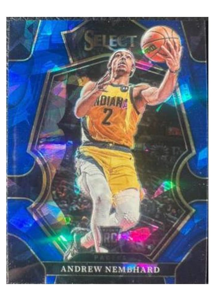 2022-23 Panini Select Base Set Andrew Nembhard Blue Cracked Ice Prizm #186 card