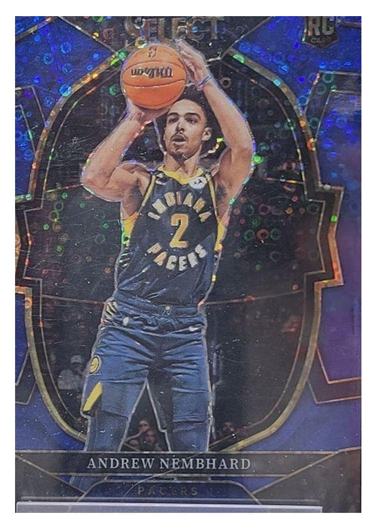 2022-23 Panini Select Base Set Andrew Nembhard Blue Disco Prizm #77 card