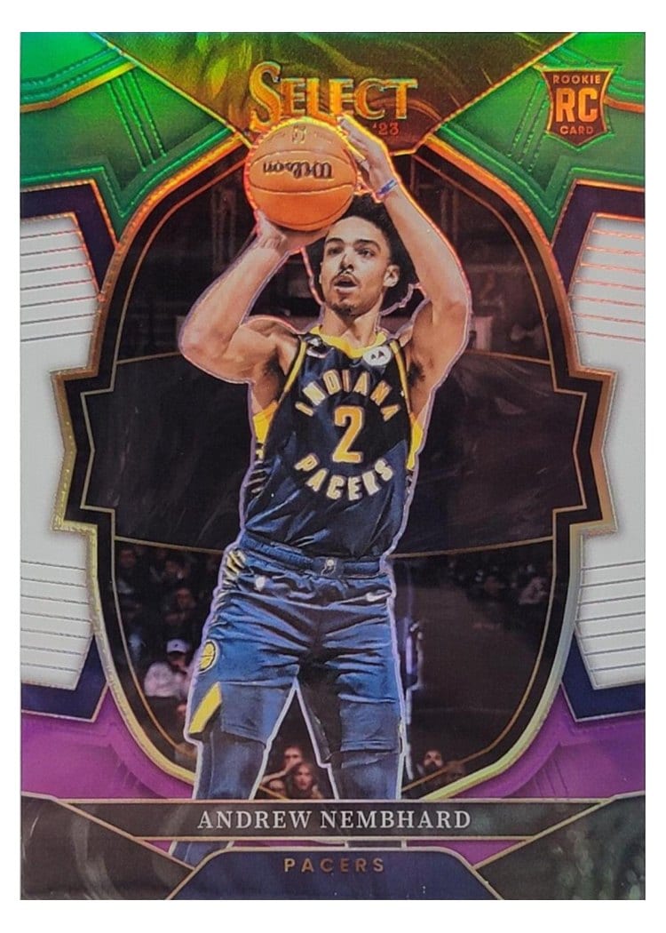 2022-23 Panini Select Base Set Andrew Nembhard Green White Purple Prizm #77 card