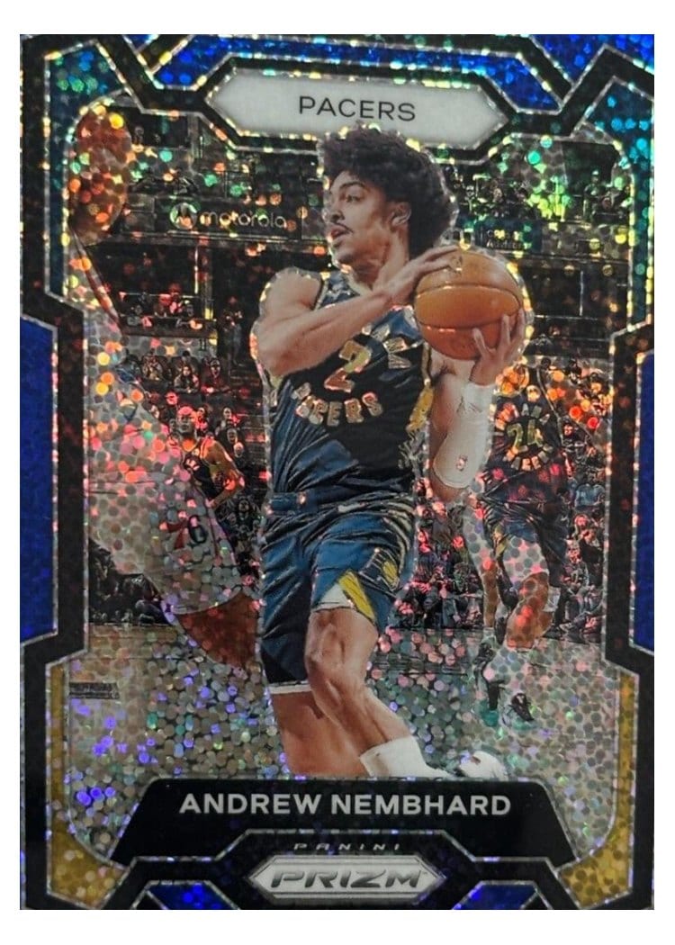 2023-24 Panini Prizm Base Set Andrew Nembhard Blue Sparkle #211 card